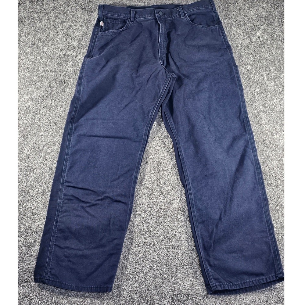 Carhartt FR Pants Mens 38x32 Navy Blue FRB159-DNY Flame Resistant CAT 2 Workwear